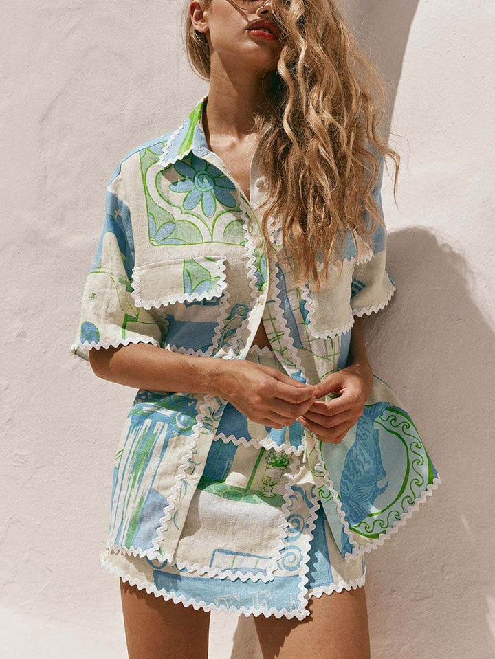 Unique Painted Print Lace Shirt