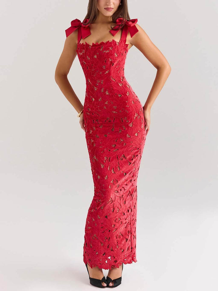 Elegant Bow Strap Festive Maxi Dress