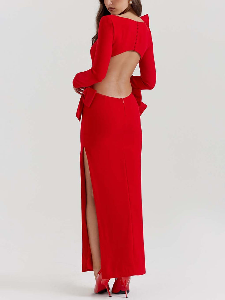 Elegantes rotes Maxikleid mit Schleife