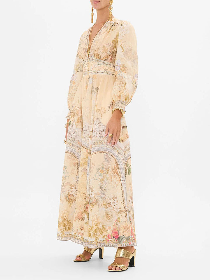 Robe longue rétro à imprimé floral frais