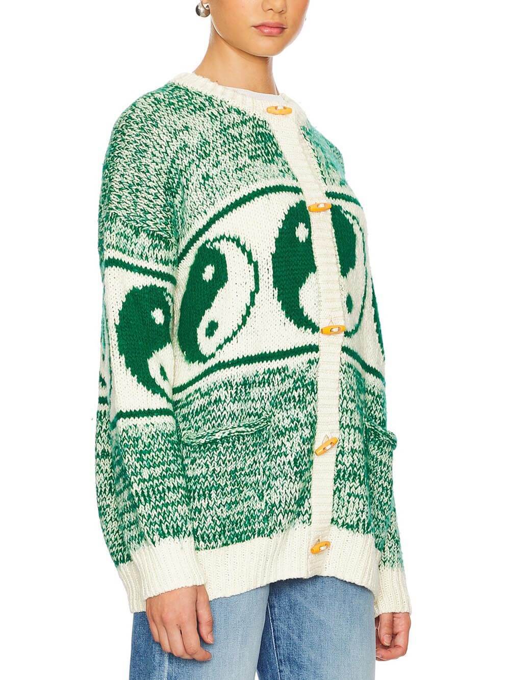 Unique Opposites Attract Yin-yangs Print Crewneck Oversized Cardigan