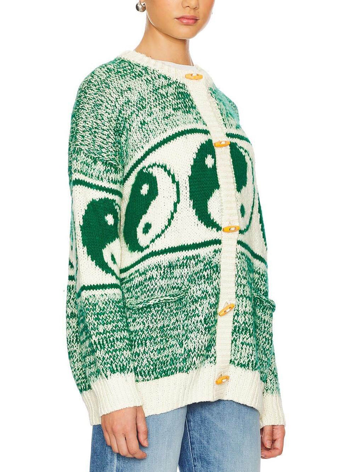 Unique Opposites Attract Yin-yangs Print Crewneck Oversized Cardigan