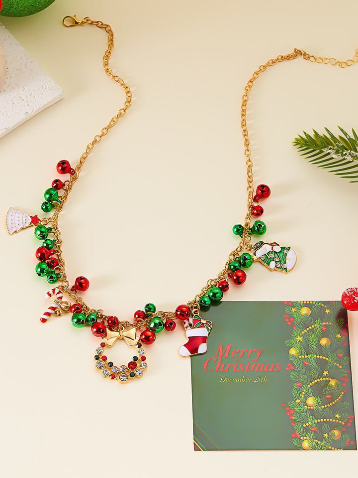 Versatile Christmas Bow Wreath Snowman Bell Necklace