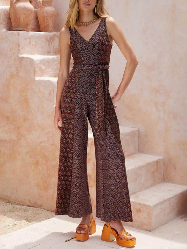 Unique Diamond Wave Print Loose Jumpsuit