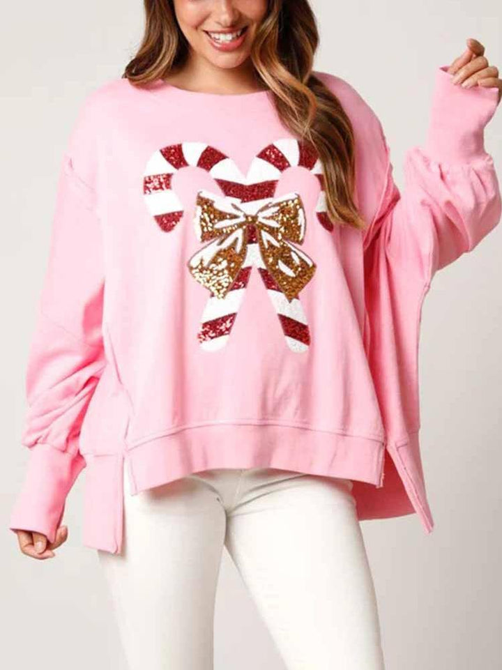 Sweet Sequined Long Sleeve Christmas Sweatshirt