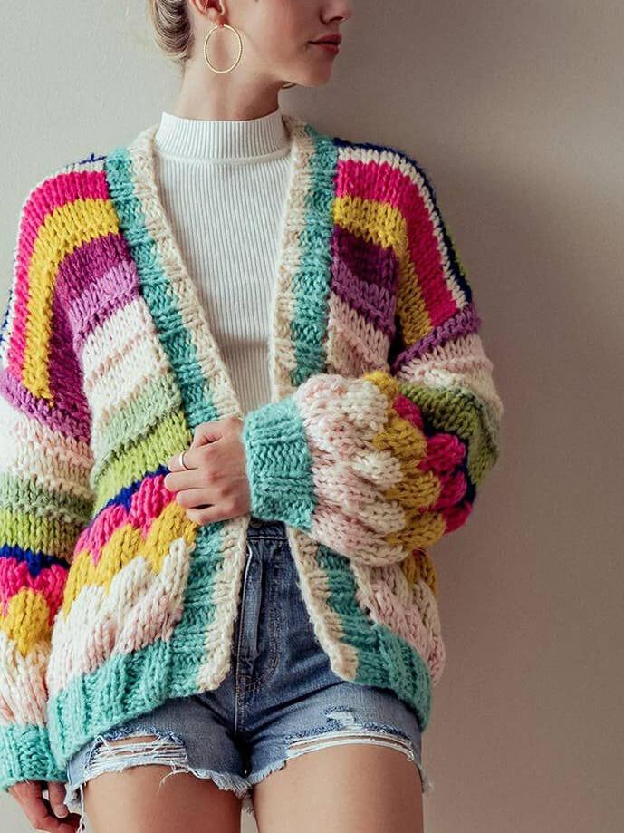 Giacca cardigan in maglia grossa a righe colorate