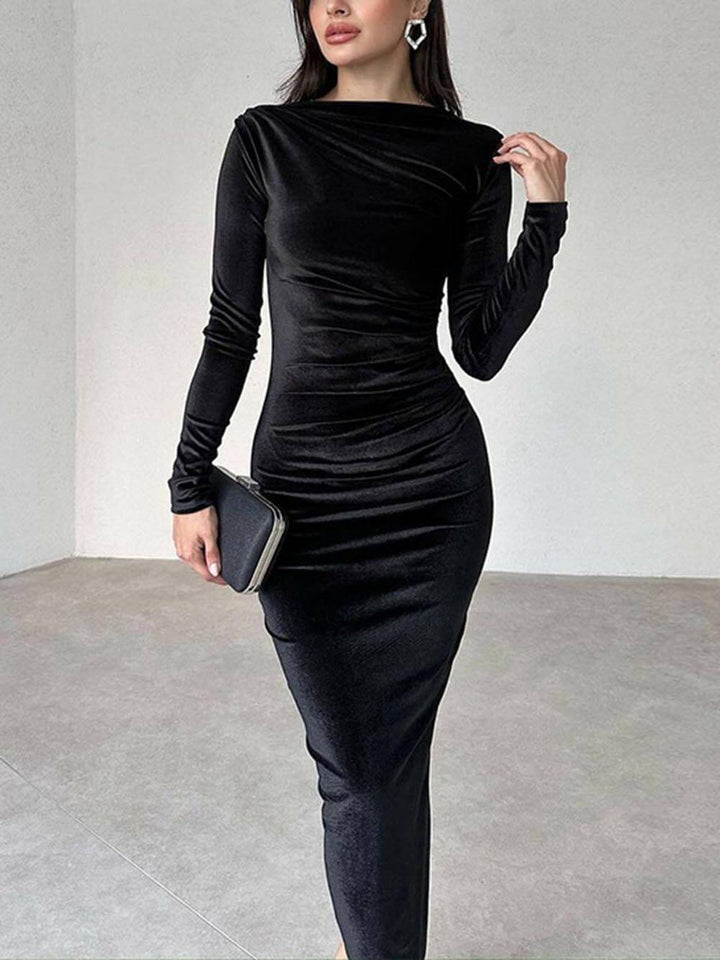 Fashion Solid Color Slim Fit Pleated Dress