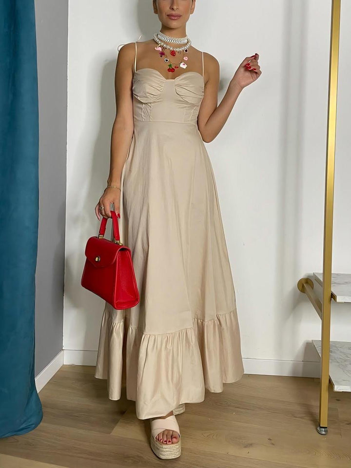 Elegantes Party-Maxikleid mit plissierten Trägern