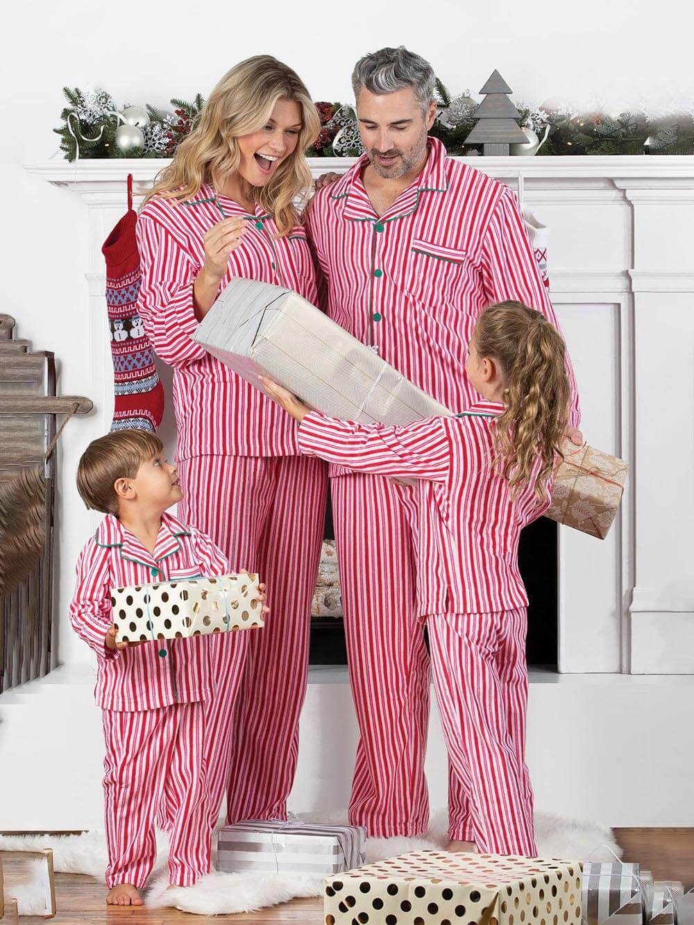 Jul randigt tryck förälder barn Pyjamas Set