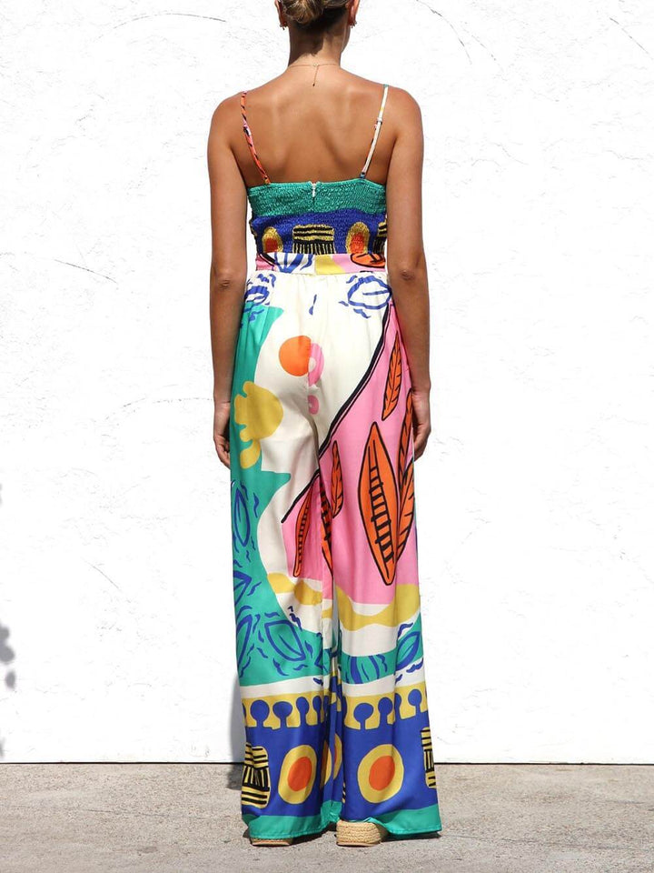 Unique Ethnic Pattern Printed Suspender Jumpsuit