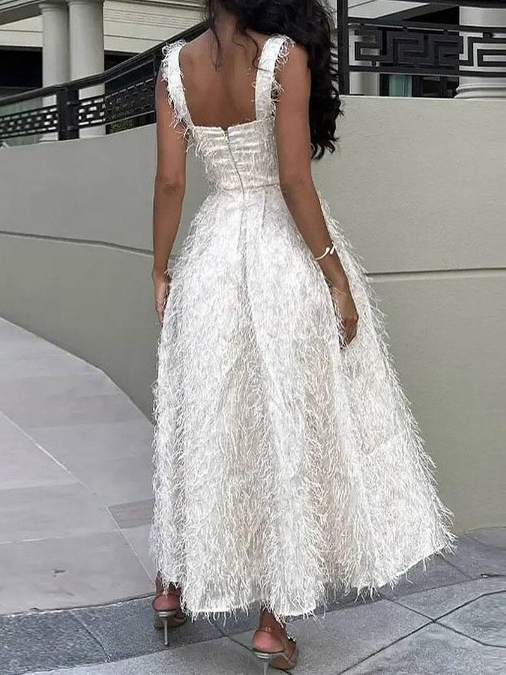 Vestido midi elegante de cintura alta sin espalda