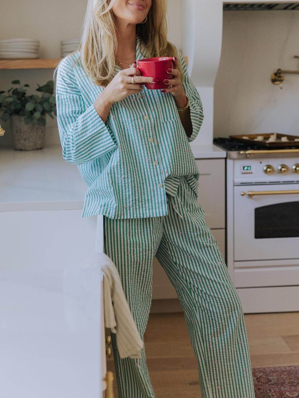 Blue Loose Fit Heart Stripe Print Pyjamas Set