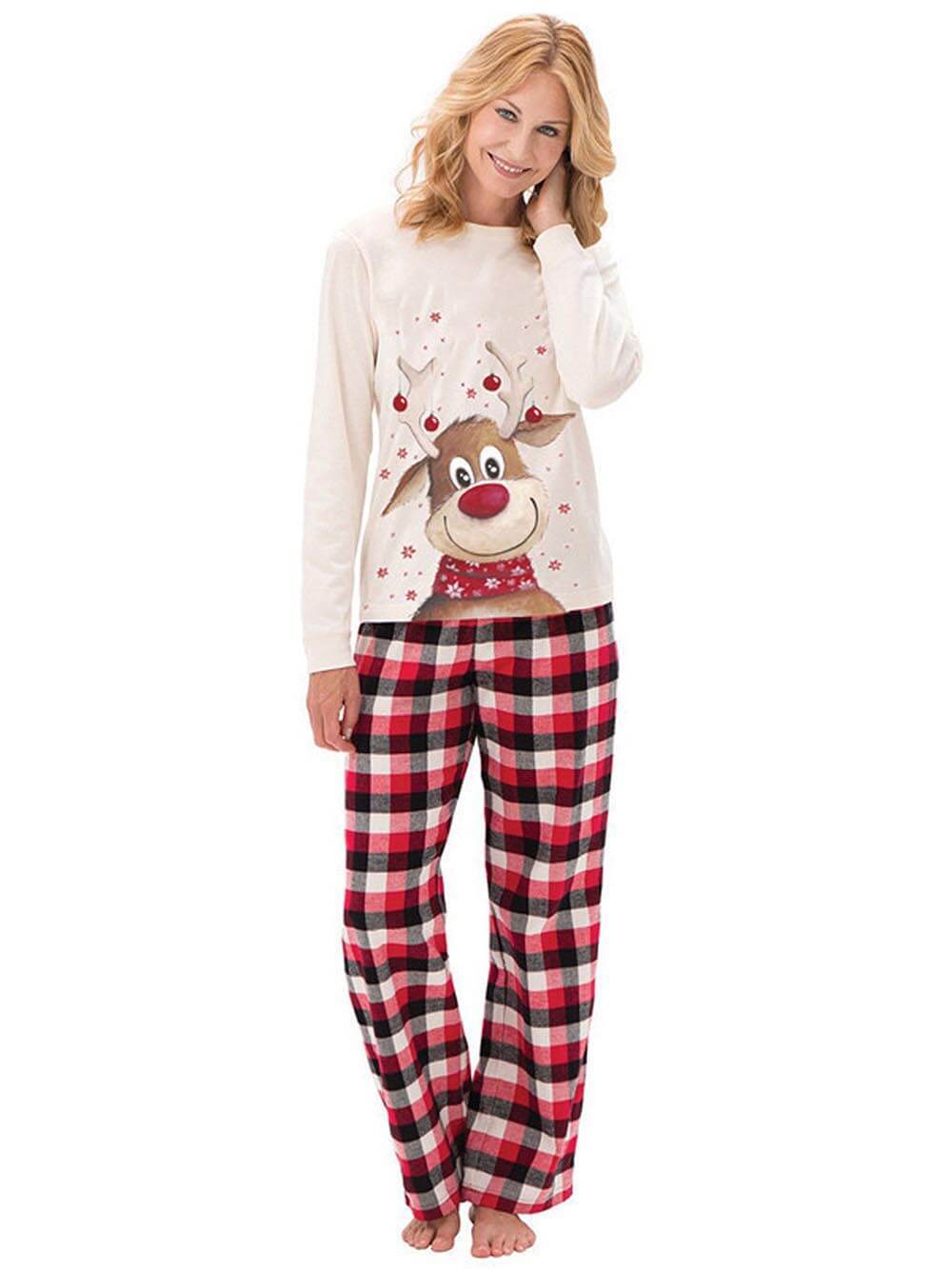 Natal Elk Print Manga Longa Pai-Filho Usar Pijama Conjunto de Roupas para Casa