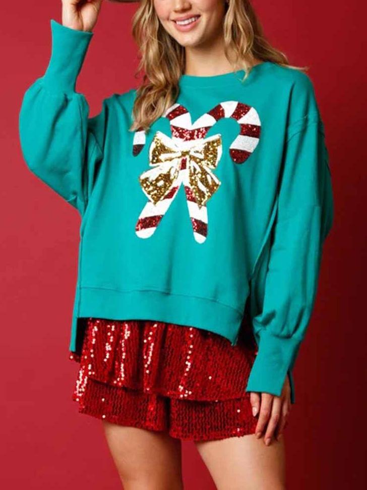 Sweet Sequined Long Sleeve Christmas Sweatshirt