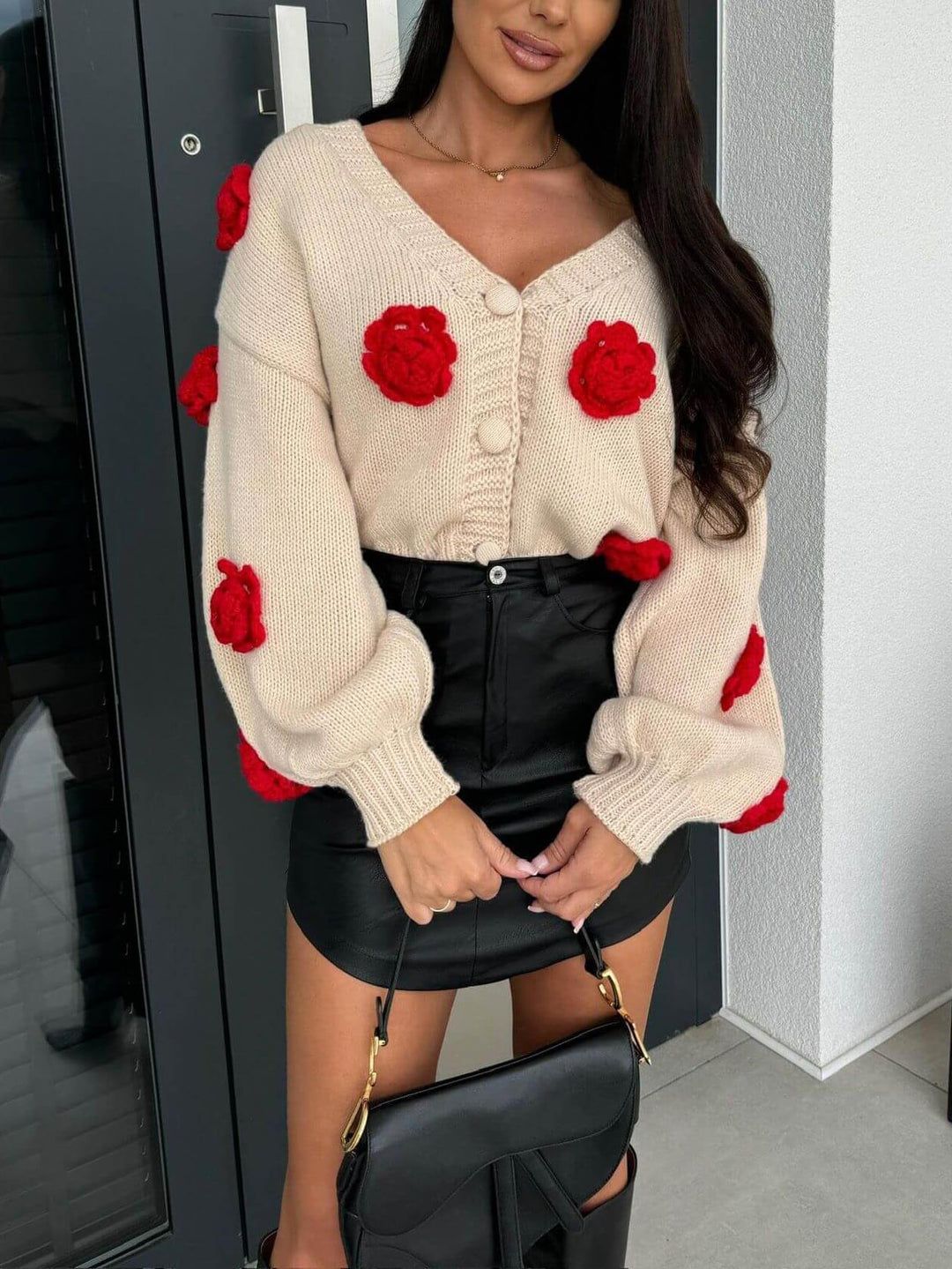 Unique Crochet Three-Dimensional Flower Cardigan Sweater Jacket