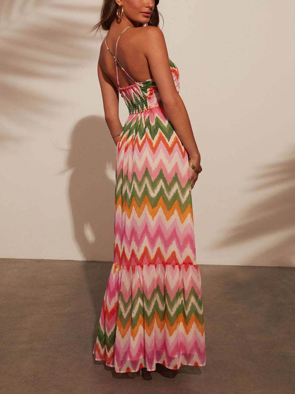 Unique Wave Print Suspender Maxi Dress