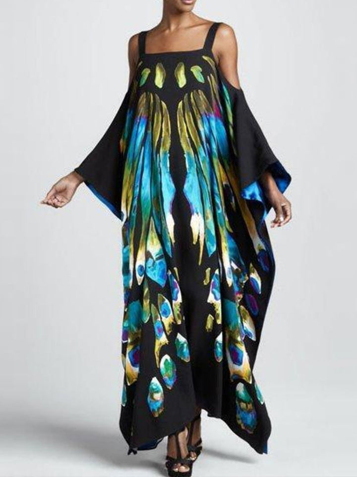 Unique Personalized Printed Strapless Long Sleeve Maxi Dress