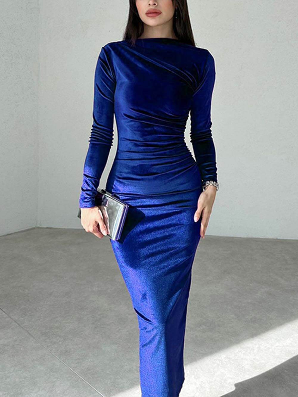 Fashion Solid Color Slim Fit Pleated Dress