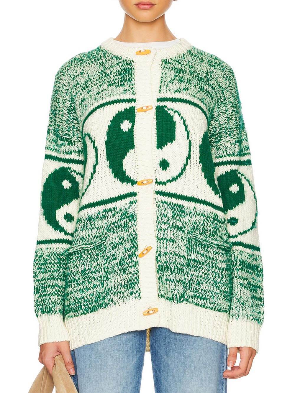 Unique Opposites Attract Yin-yangs Print Crewneck Oversized Cardigan