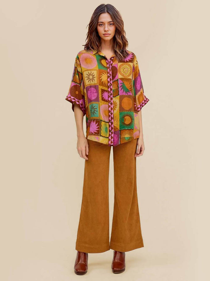 Unique Sun Pattern Print Loose Wide-Leg Pants