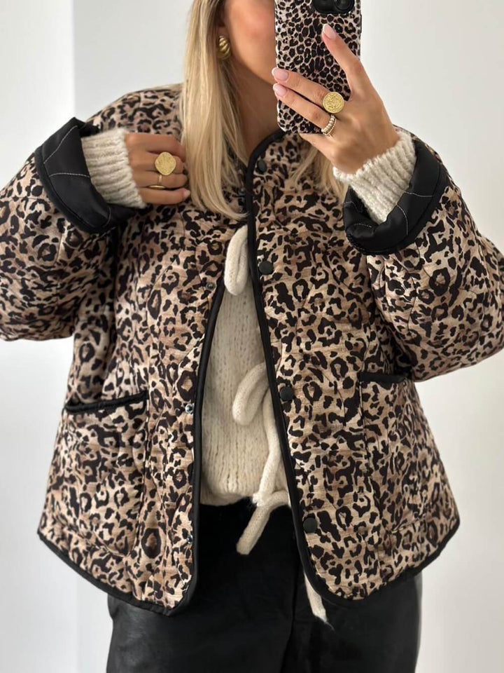 Ainutlaatuinen Leopard Print Button Bomber -takki