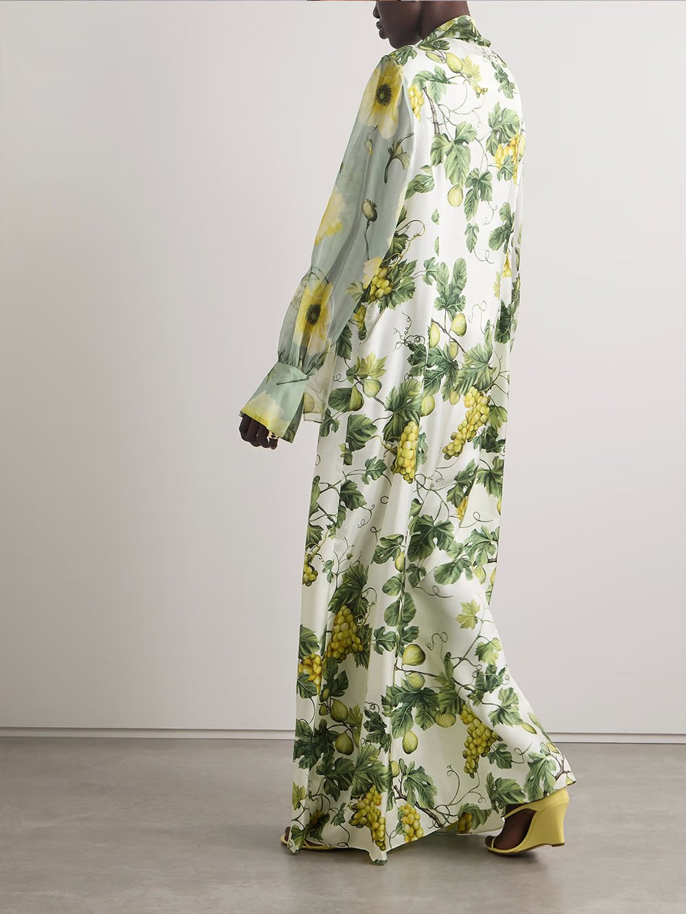 Delicate Floral And Fruit Print Maxi Dress