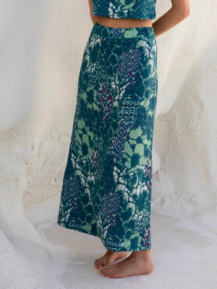 Unique Floral Print A-Line Midi Skirt