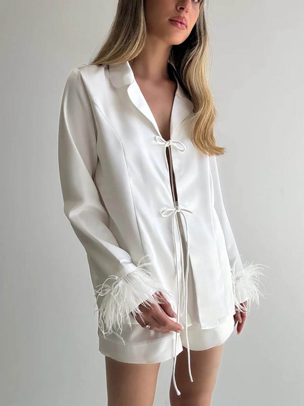 Fashionable And Simple Home Wear Cardigan And Shorts Pajamas Set