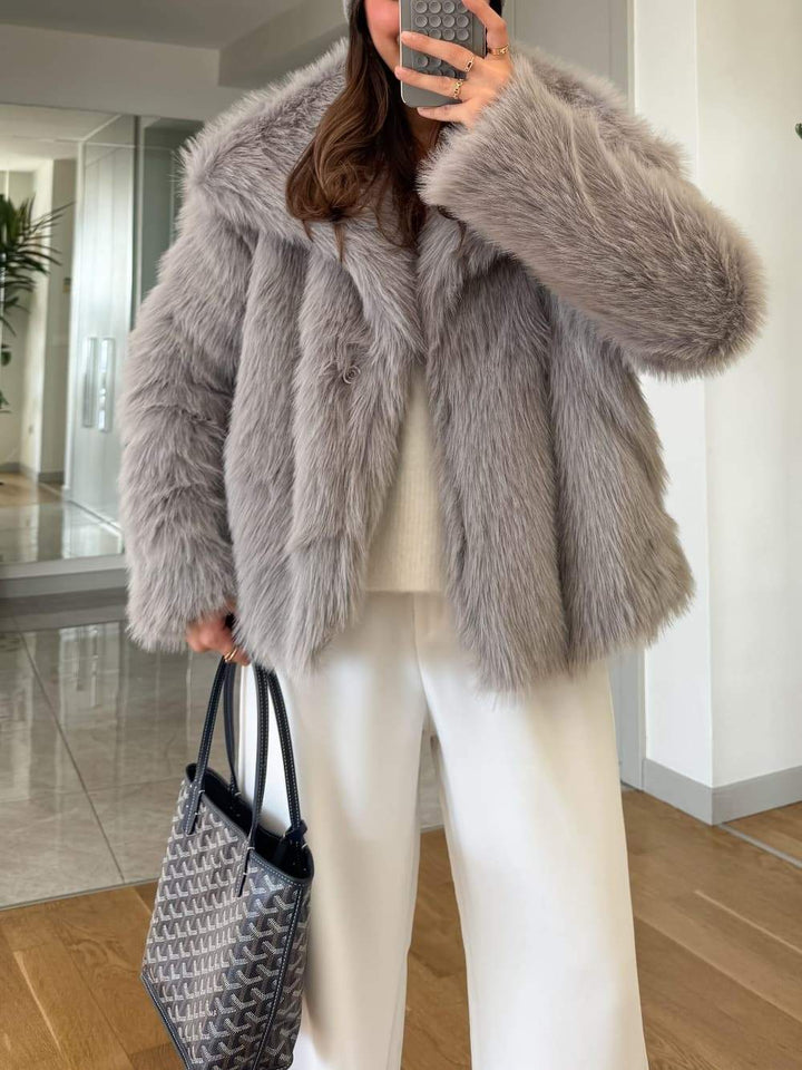 Fashion Wide Collar Faux Fur Loose Coat