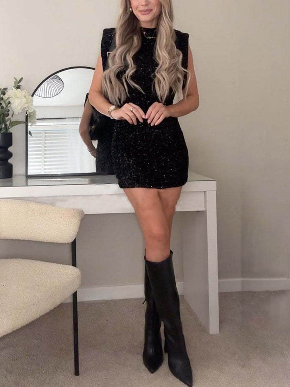 Sexy Vibes Sequin Wide Sleeve Mini Dress