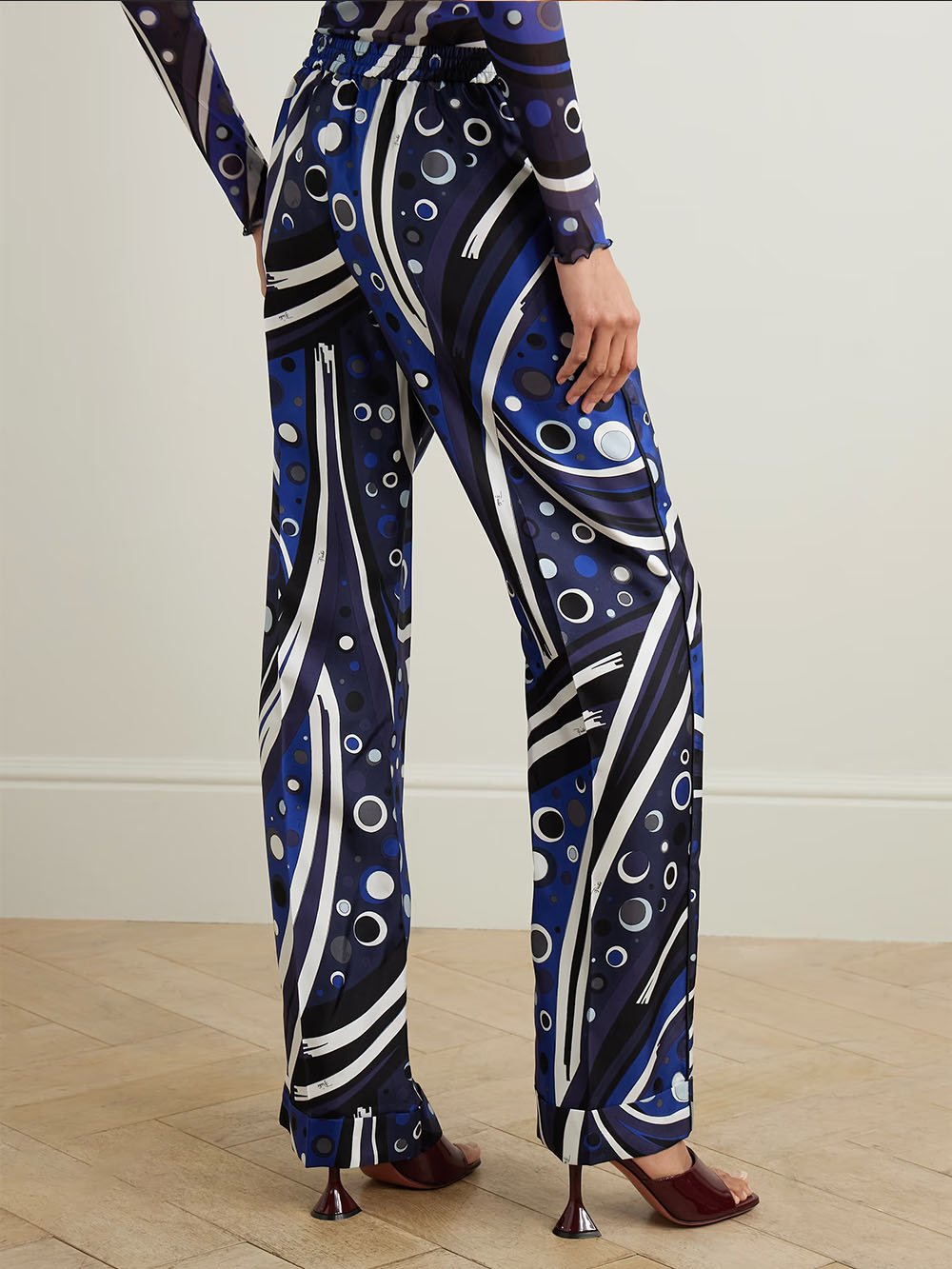 High-waisted Printed Twill Wide-leg Pants