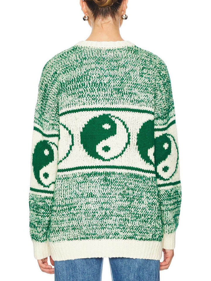 Unique Opposites Attract Yin-yangs Print Crewneck Oversized Cardigan