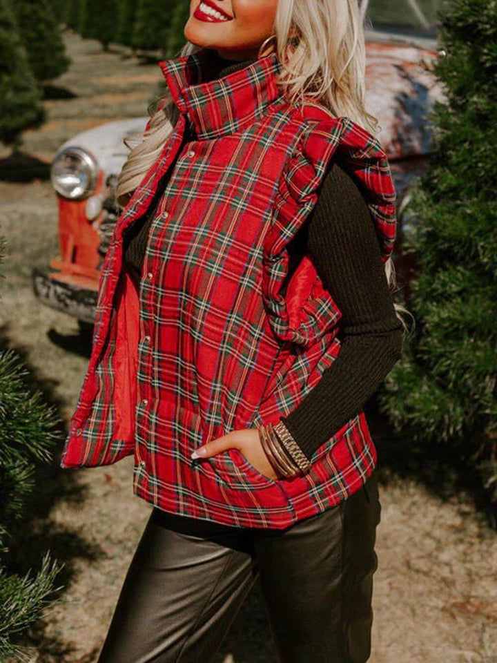 Classic Check Print Sleeveless Vest Jacket