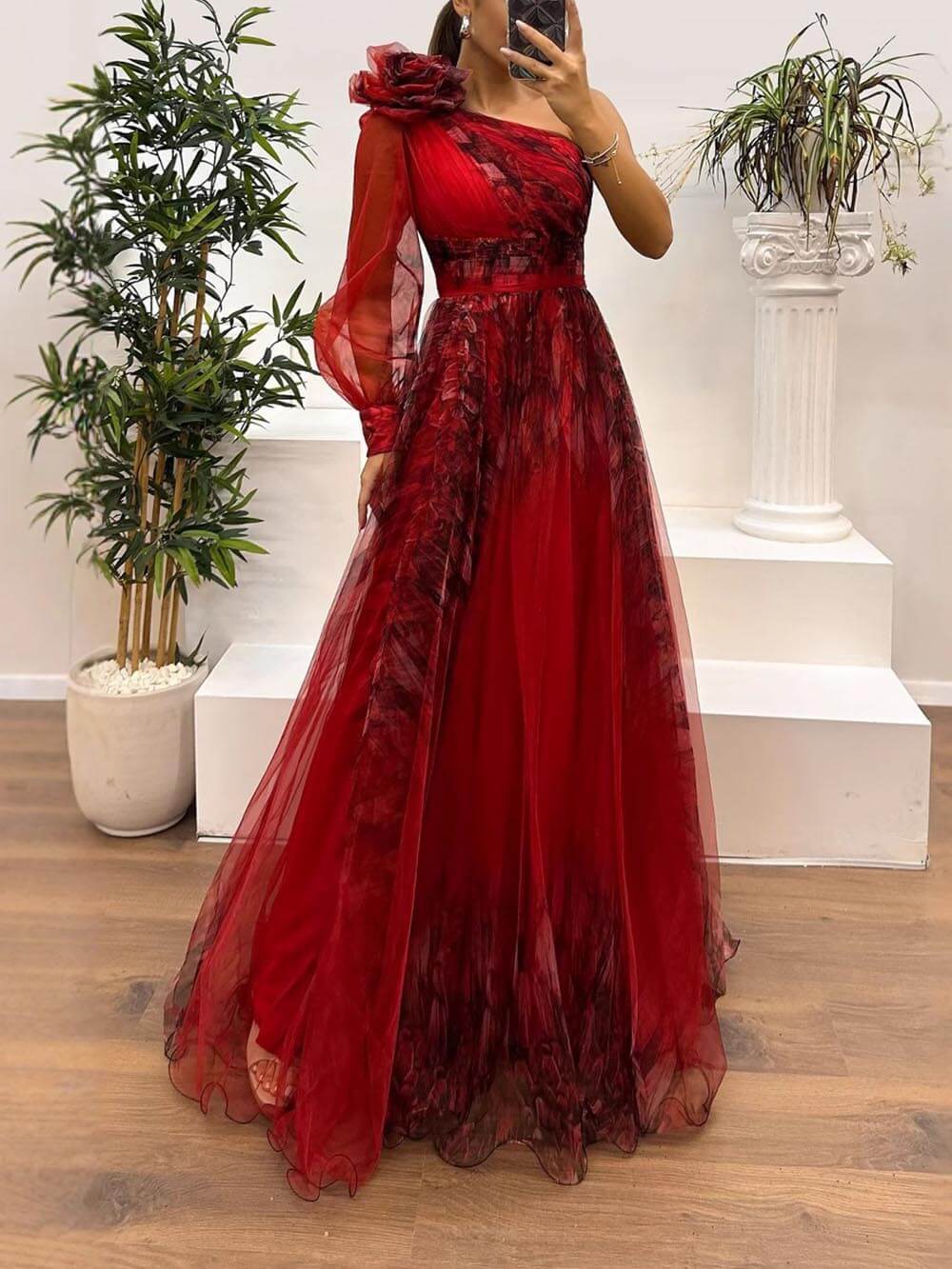 Exquisite Casual Off-Shoulder Mesh Print Maxi Dress