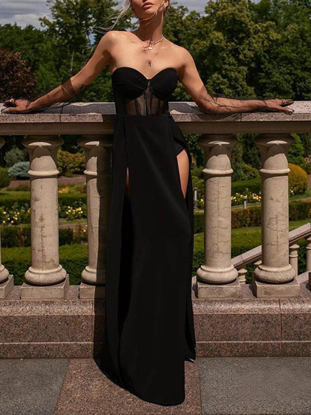 Sexy Tube Top Waist Slit Maxi Dress