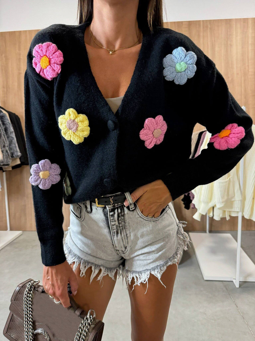 Veste pull cardigan à fleurs au crochet décontractée