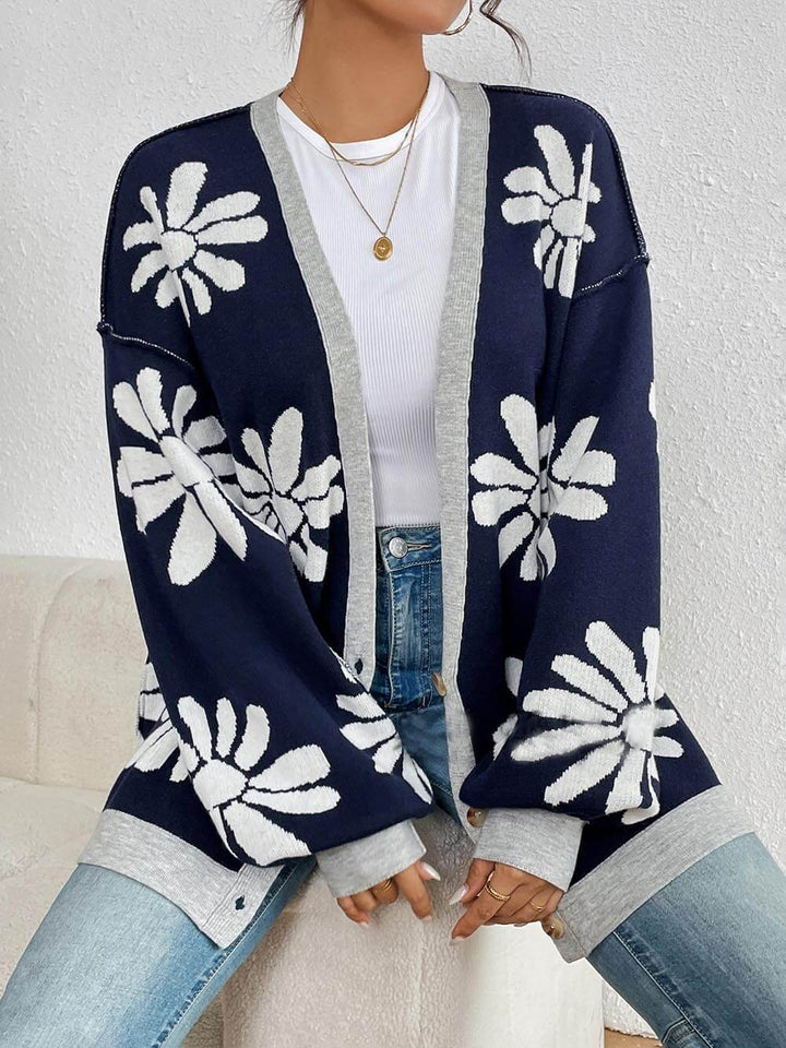 Classic V-Neck Printed Loose Knit Cardigan