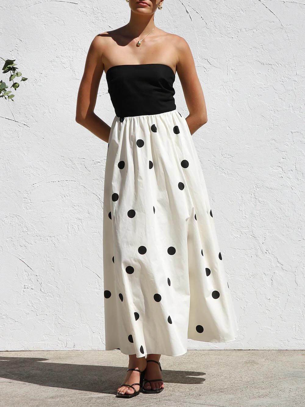 Elegant wrap-around polka dot print Stitching A-Line Maxi Dress