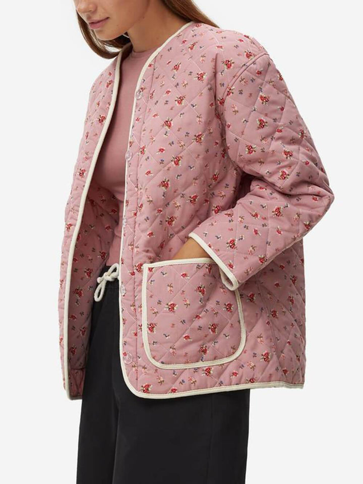 Unik quiltet Pink Flower Pocket Jacket