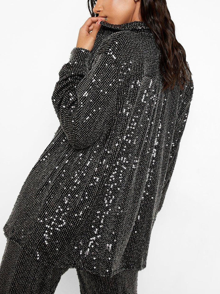 Sequined Long-sleeved Ultra-loose Shirt