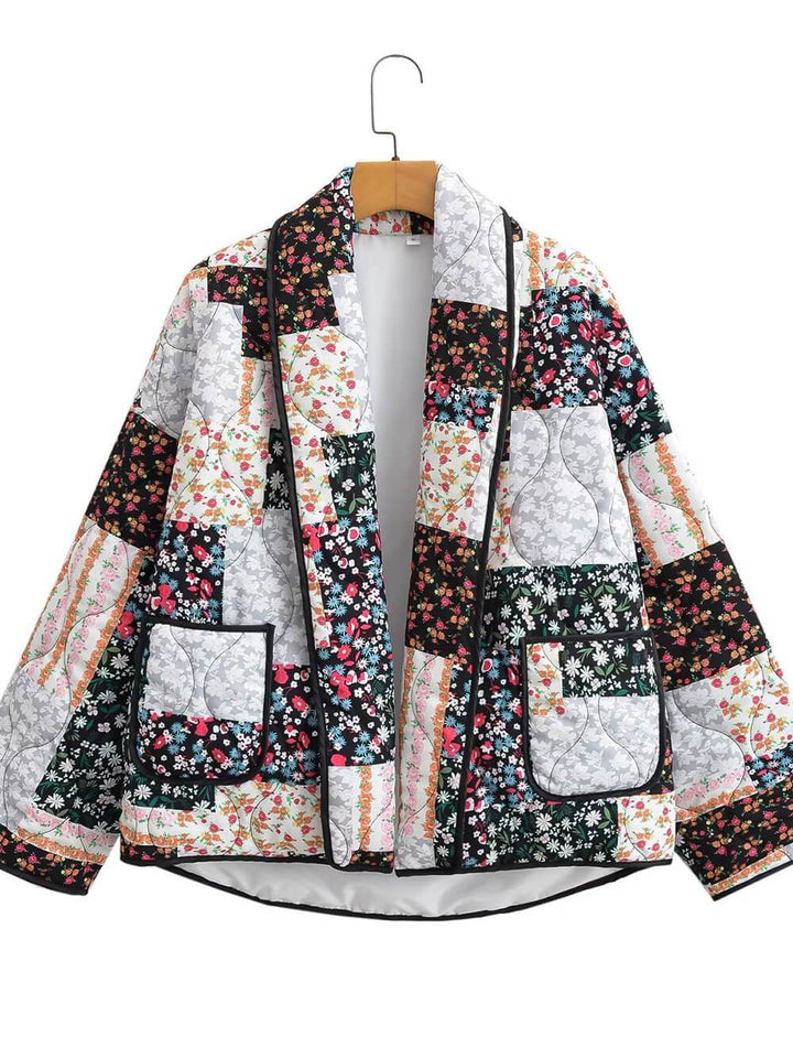 Blommigt Patchwork Print Lapel Pocket Jacka