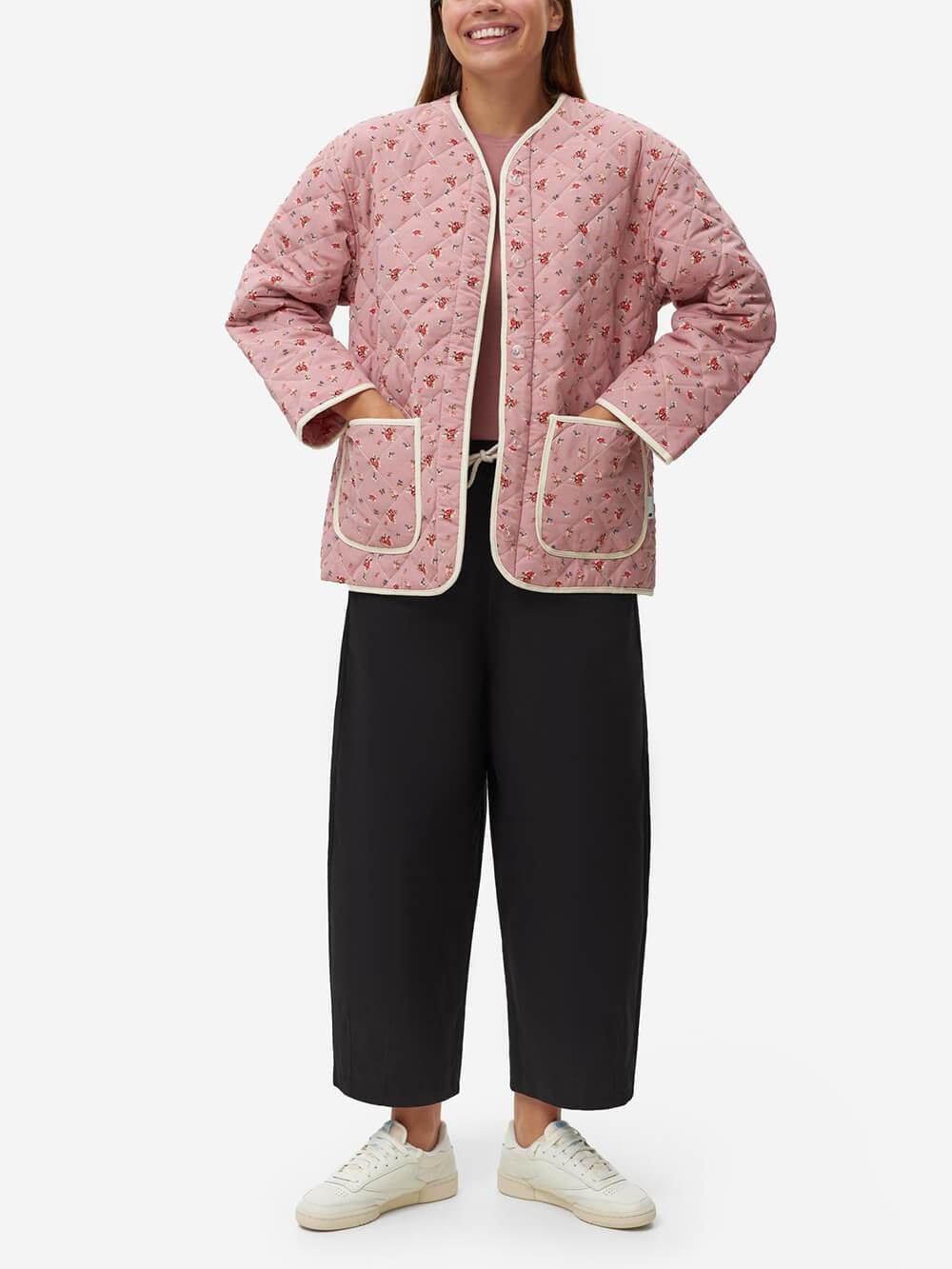 Unik quiltet Pink Flower Pocket Jacket