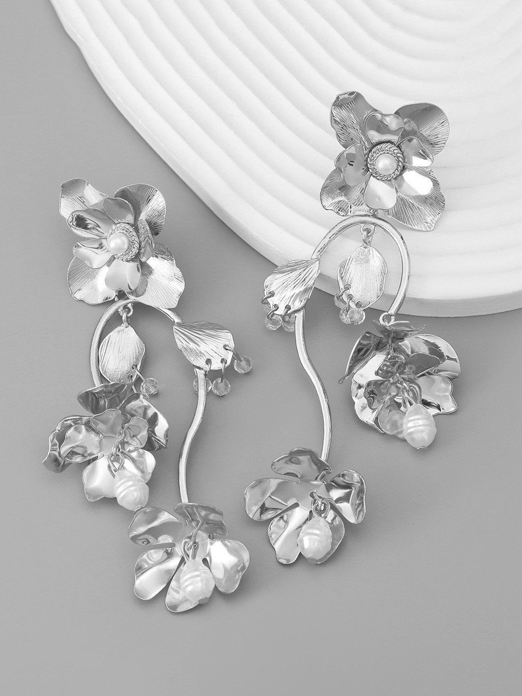 Flower And Pearl Exaggerated Drop Earrings