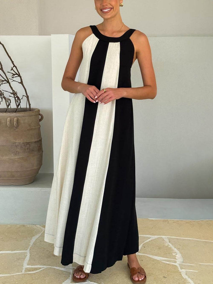 Elegant Two-Tone Stitching With Adjustable Straps A-Line Loose Maxi Dress