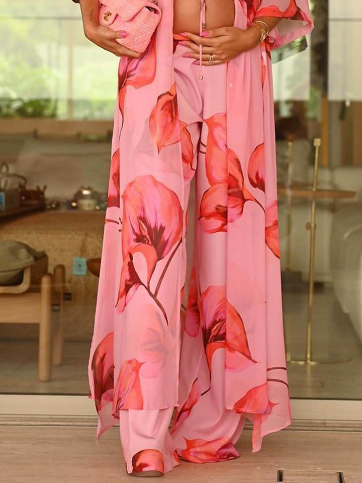 Casual Floral Print Loose Wide-Leg Pants