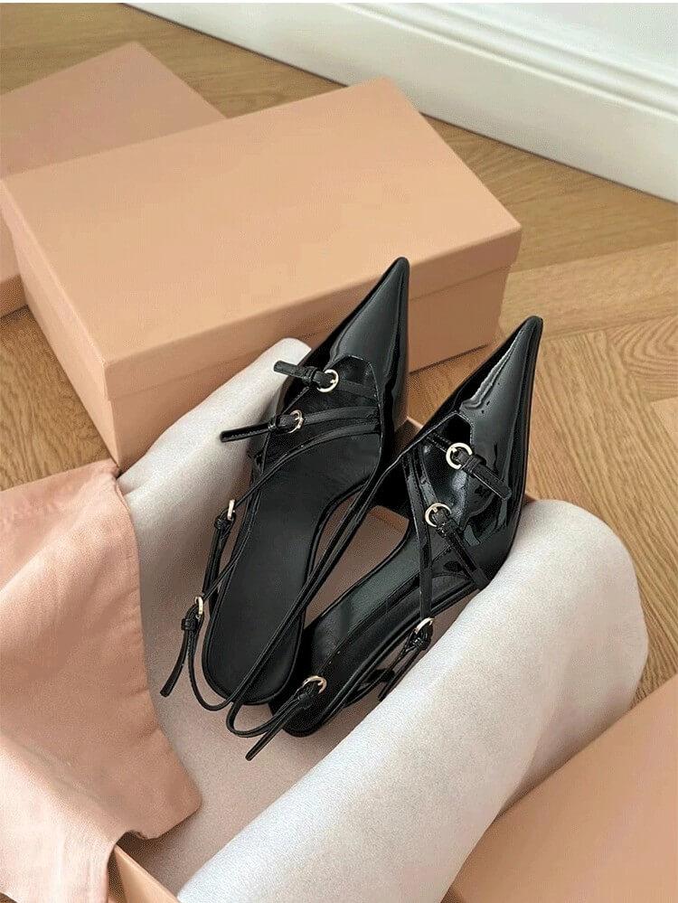 Patent Leather Strappy Pointed Stiletto High Heels