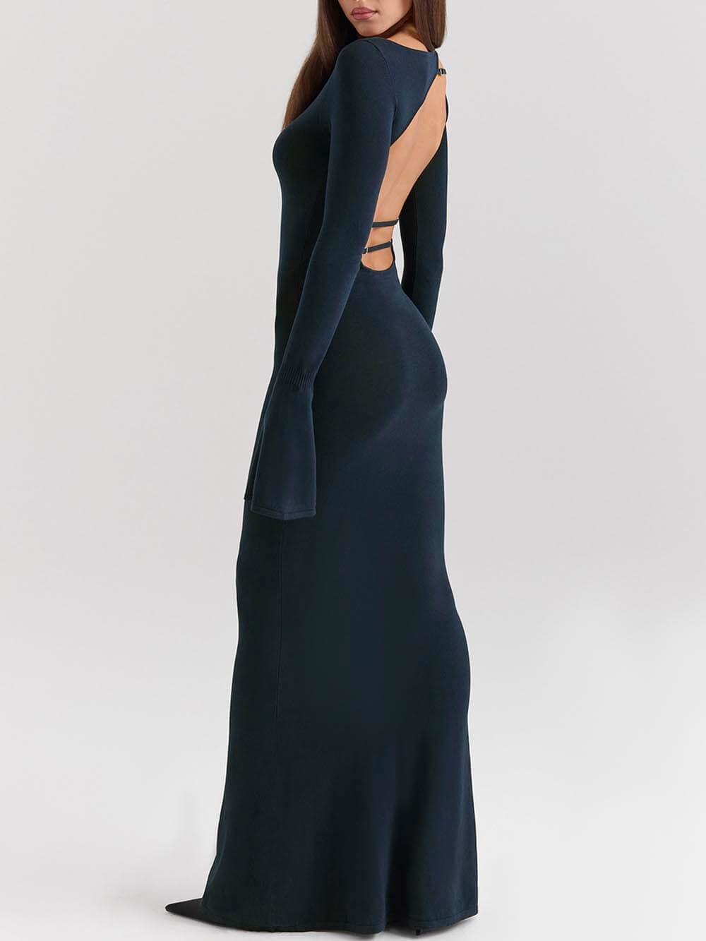 Elegant Midnight Blue Backless Fitted Maxi Dress