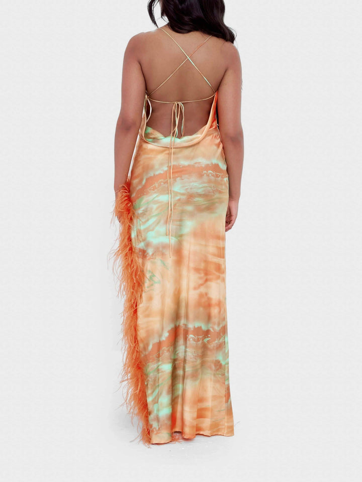 Elegant Satin Gradient Print Maxi Dress