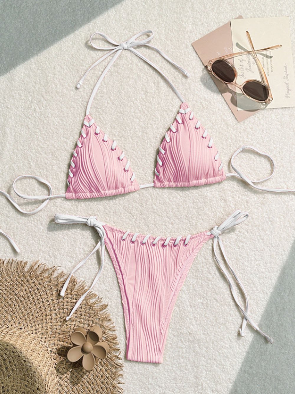 Lace-up Contrast Bikini Set