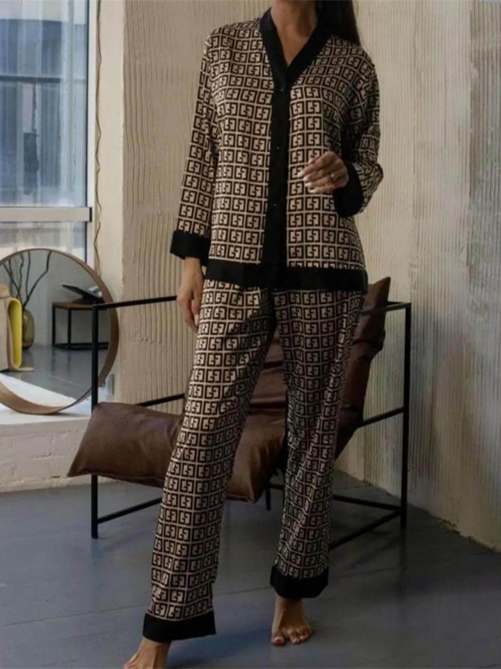 Exquisite Plaid Patchwork Print Pajamas And Home Wear Set